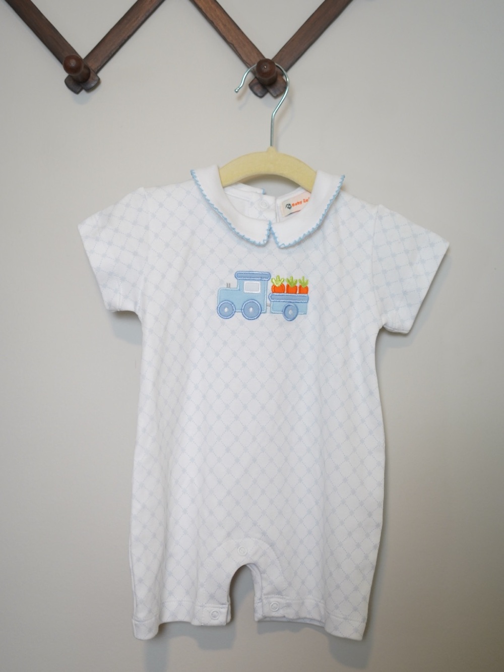 NWOT Baby Luigi Short Sleeve Romper with Blue Train Applique